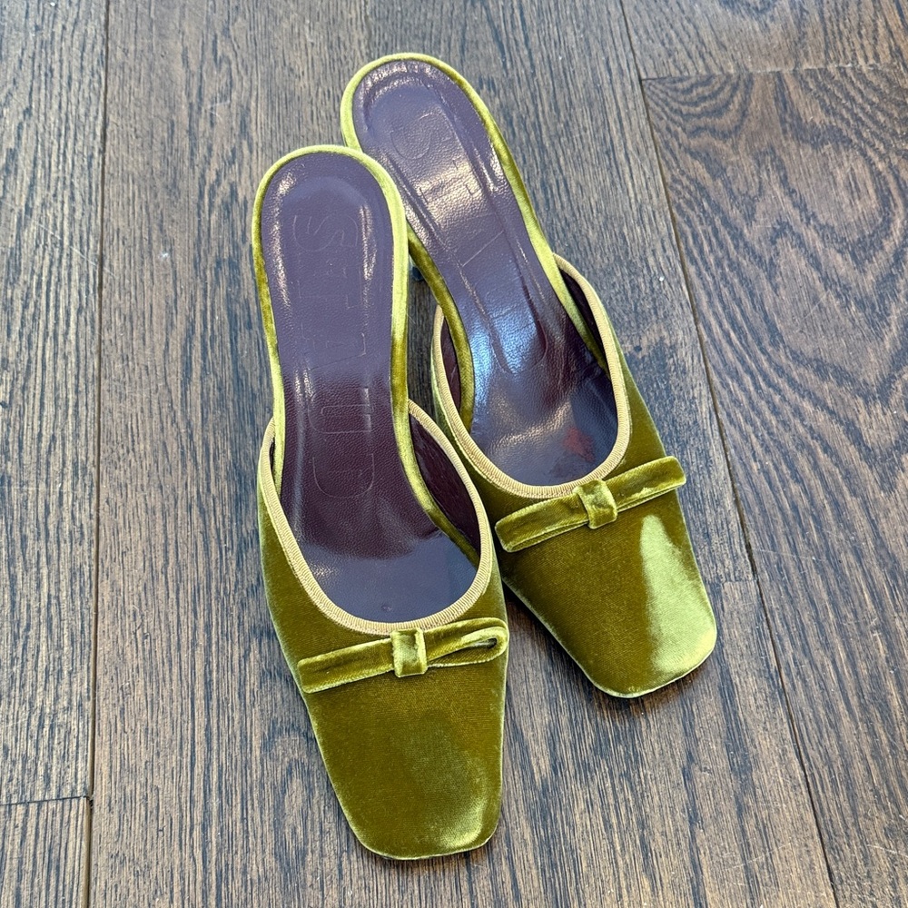 STAUD Karine Velvet Mules with Bow
